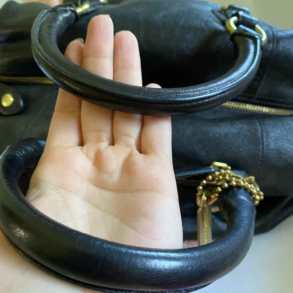 Coach Black Leather Satchel Bag with Gold Hardware